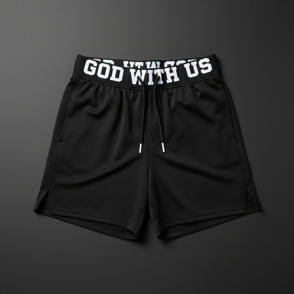 "God With Us" Gym Shorts — Men's in Black