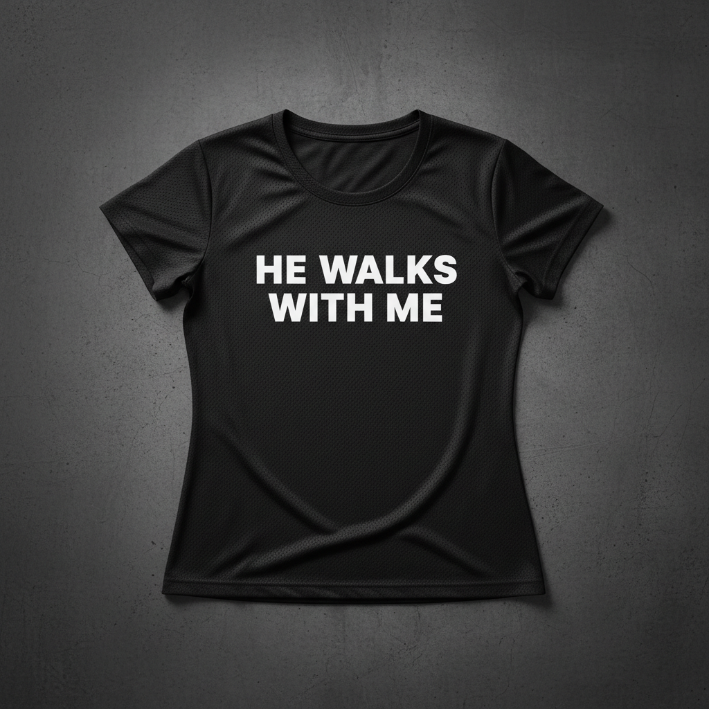 "He Walks With Me" Performance Tee — Women's in Black